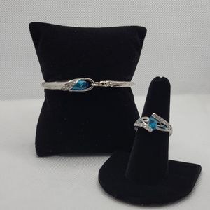 BEAUTIFUL STERLING SILVER AQUA MARINE JEWELRY SET